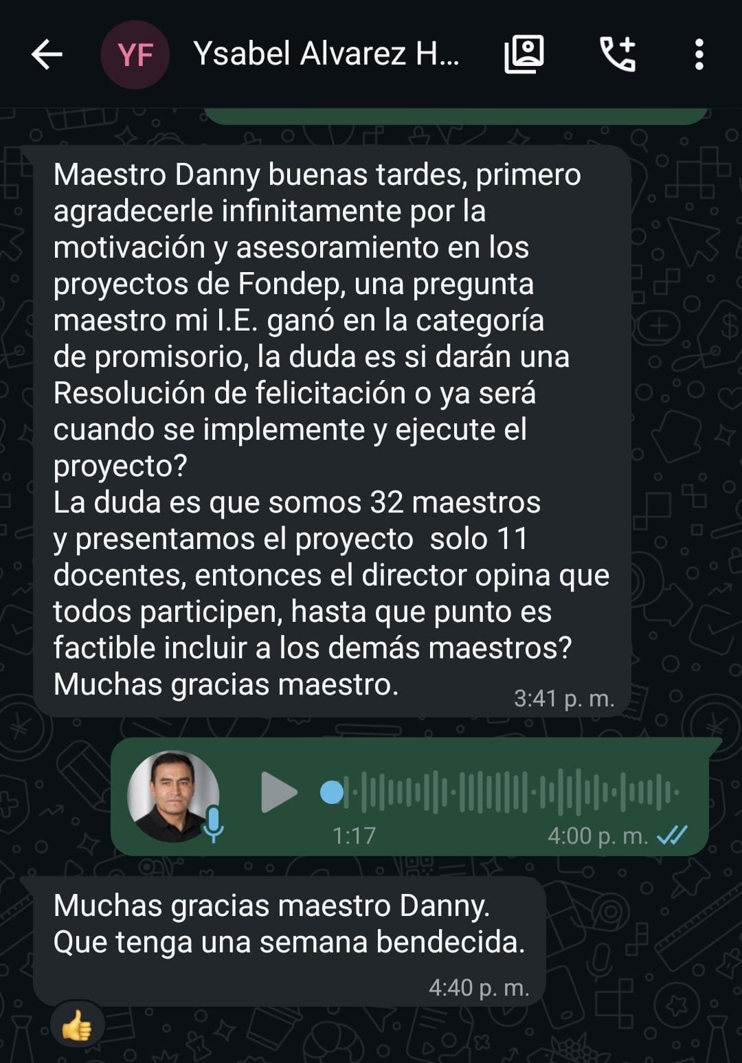 Testimonio de participante 16 sobre el acompañamiento en proyectos de innovación