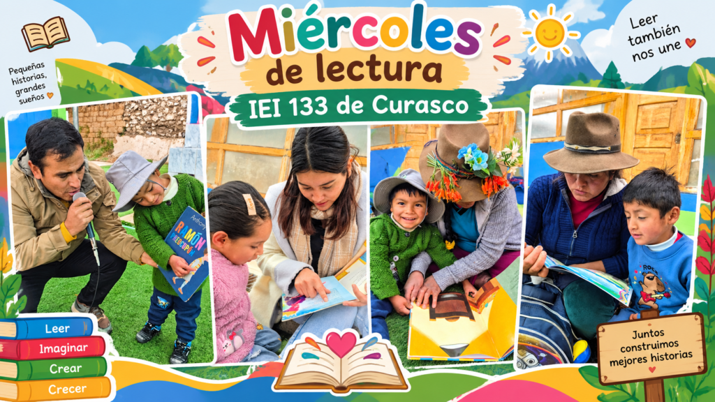 Miércoles de Lectura en la IEI N.° 133 de Curasco, niños y familias compartiendo libros.