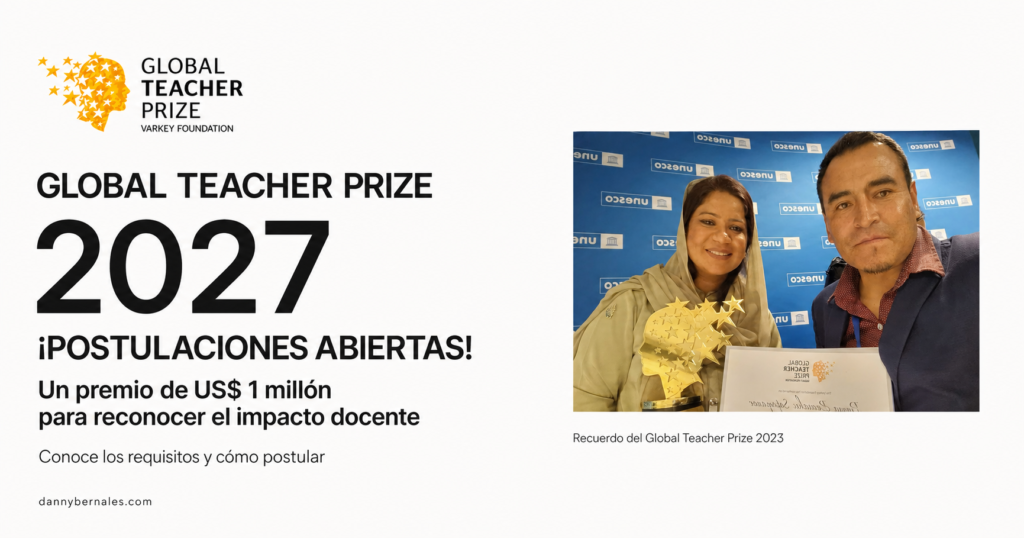 Global Teacher Prize 2027, postulaciones abiertas y premio de US$ 1 millón, con fotografía de recuerdo de la edición 2023
