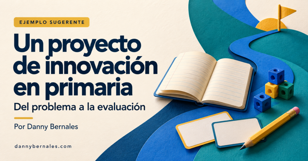 Un proyecto de innovación en primaria: del problema a la evaluación, por Danny Bernales. Cuaderno, cubos de conteo y un camino azul y verde.
